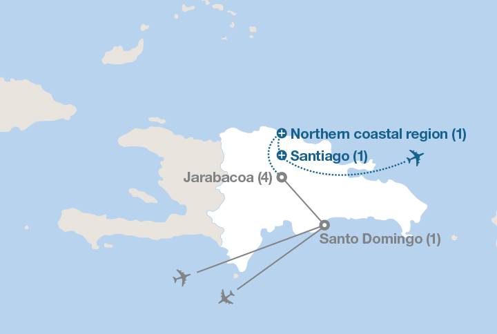 Image displaying map describing the itinerary of the Environmental Leadership in the Dominican Republic tour