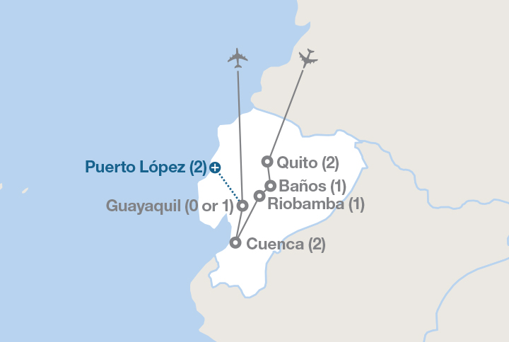 Image displaying map describing the itinerary of the Experience Ecuador tour