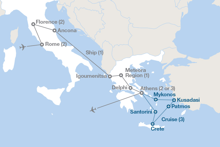 Image displaying map describing the itinerary of the Adriatic Odyssey tour