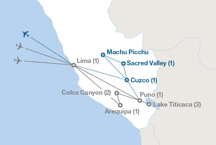 Image displaying map describing the itinerary of the Language Immersion Through Peru tour