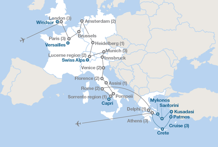 Image displaying map describing the itinerary of the The Grand Tour tour