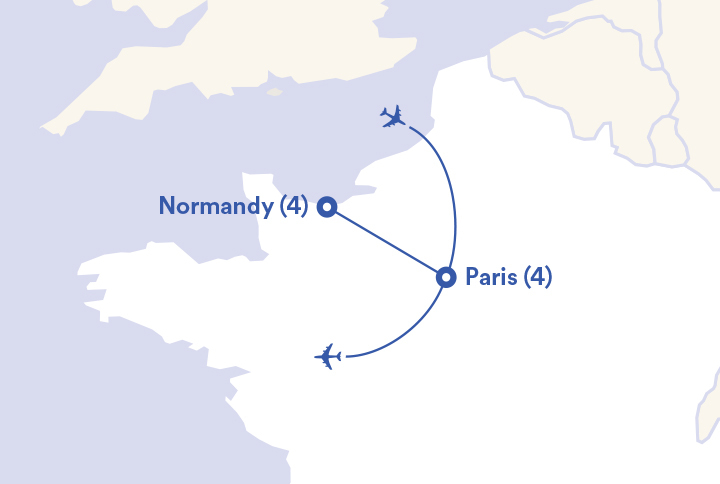 Image displaying map describing the itinerary of the D-Day 80: Discover France tour