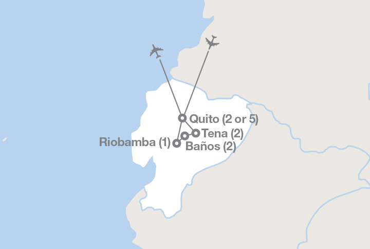 Image displaying map describing the itinerary of the Discover Ecuador tour
