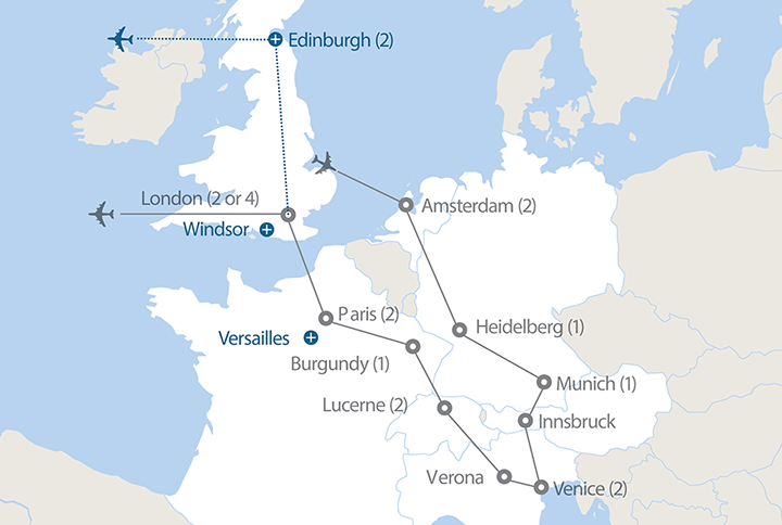 Image displaying map describing the itinerary of the European Carousel tour