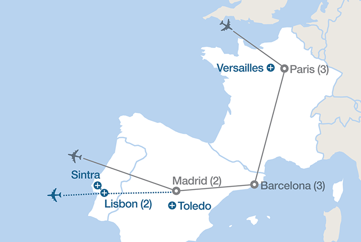 Image displaying map describing the itinerary of the France to Spain tour