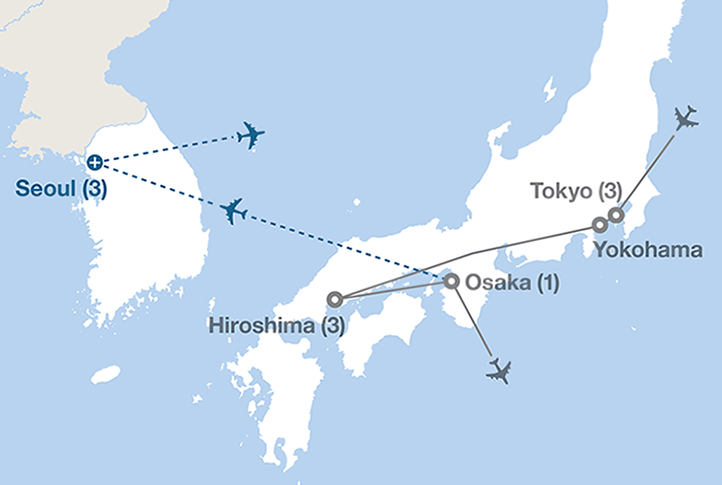 Image displaying map describing the itinerary of the 20th Century Japan tour