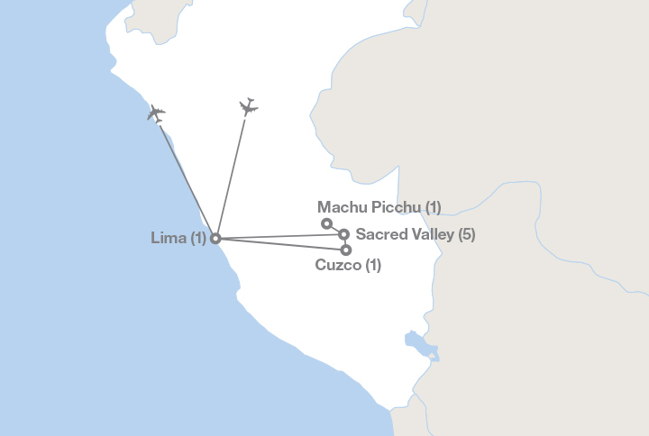Image displaying map describing the itinerary of the Community Development in Peru’s Mountain Villages tour