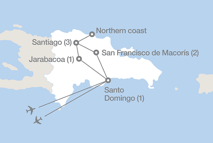 Image displaying map describing the itinerary of the Agriculture in the Dominican Republic tour