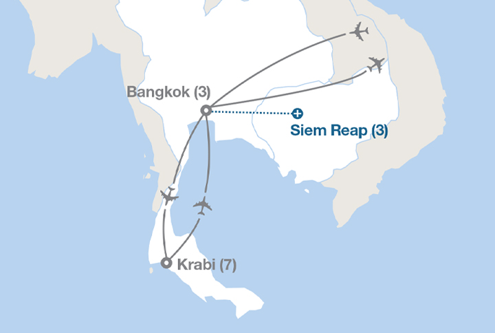 Image displaying map describing the itinerary of the Coastal Conservation in Southern Thailand tour