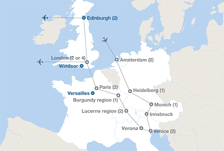 Image displaying map describing the itinerary of the European Carousel tour