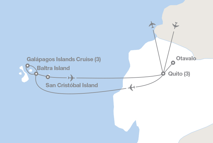 Image displaying map describing the itinerary of the Cruising the Galápagos Islands tour
