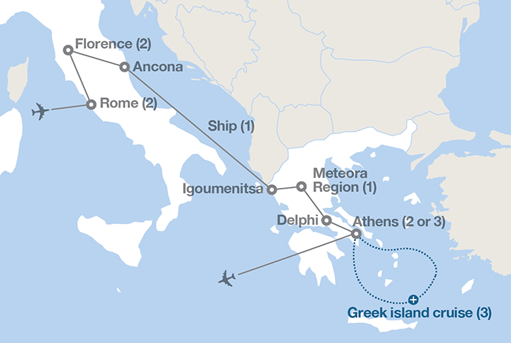Image displaying map describing the itinerary of the Adriatic Odyssey tour