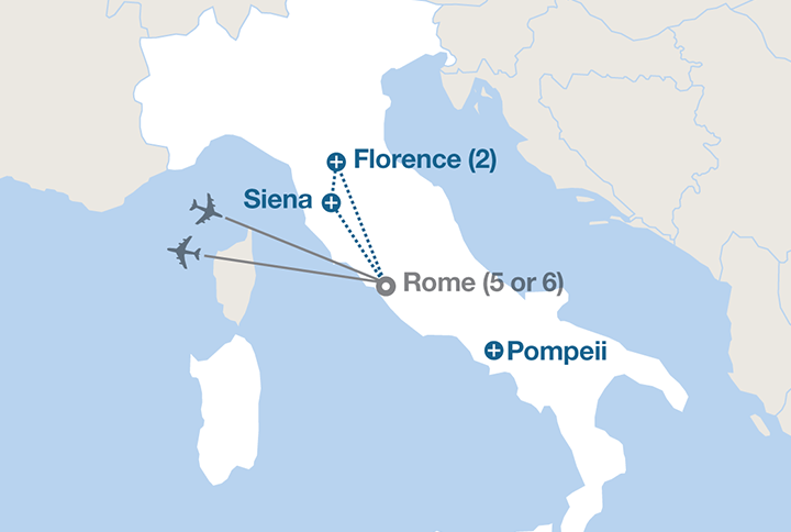 Image displaying map describing the itinerary of the Rome: The City Stay tour