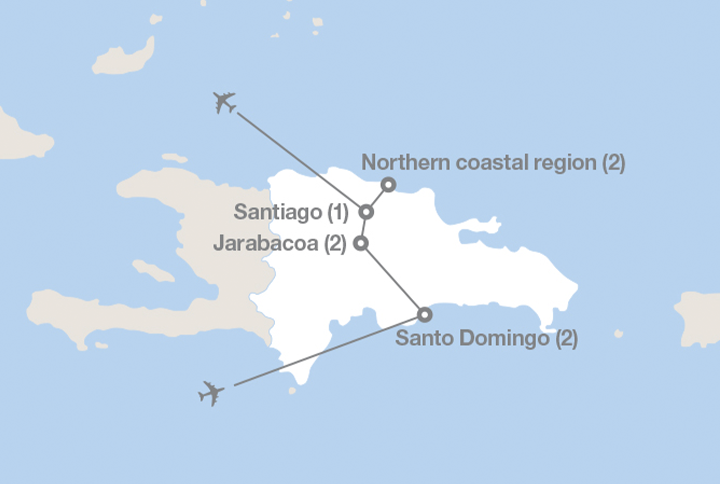 Image displaying map describing the itinerary of the Empowering Girls in the Dominican Republic tour