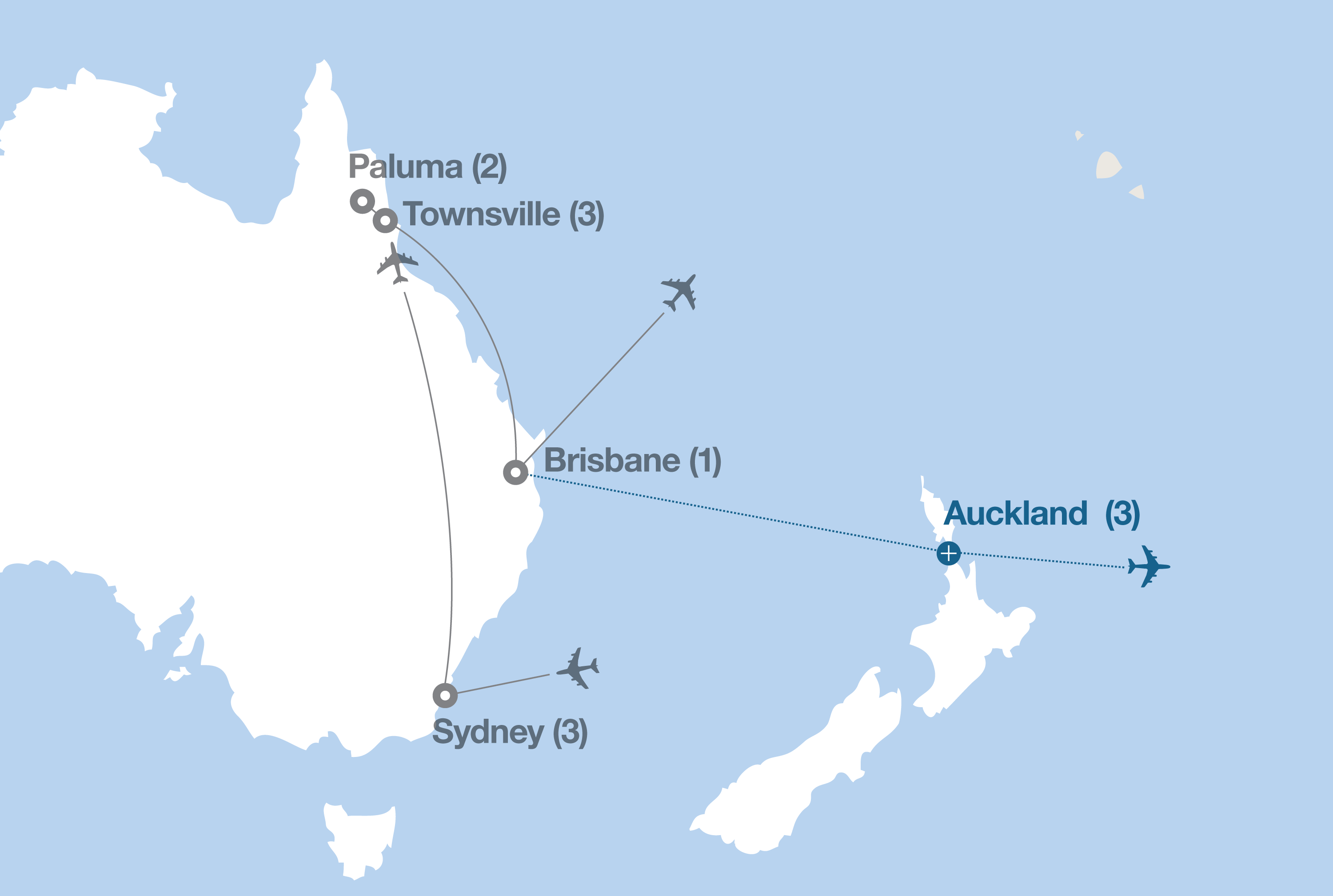 Image displaying map describing the itinerary of the Reef Regeneration and Conservation Down Under tour