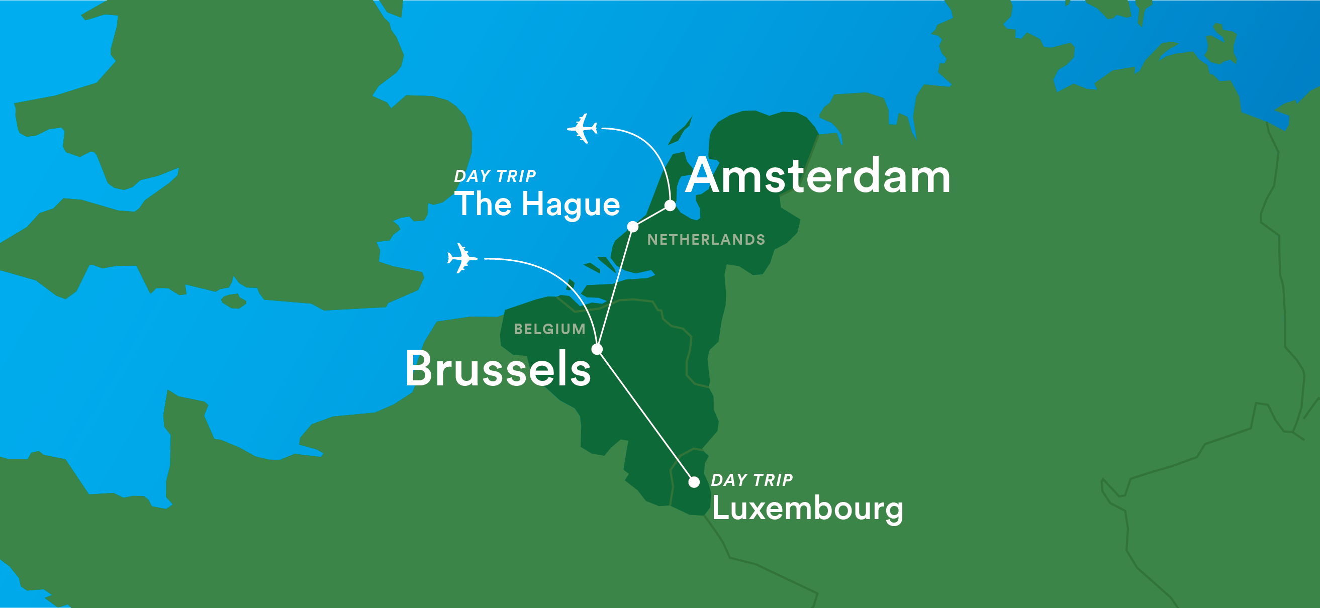 Image displaying map describing the itinerary of the Agriculture in Belgium & the Netherlands tour