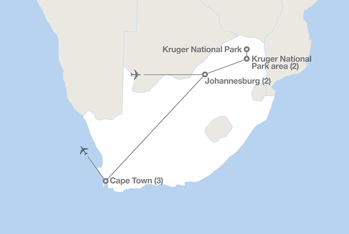 Image displaying map describing the itinerary of the Discover South Africa tour