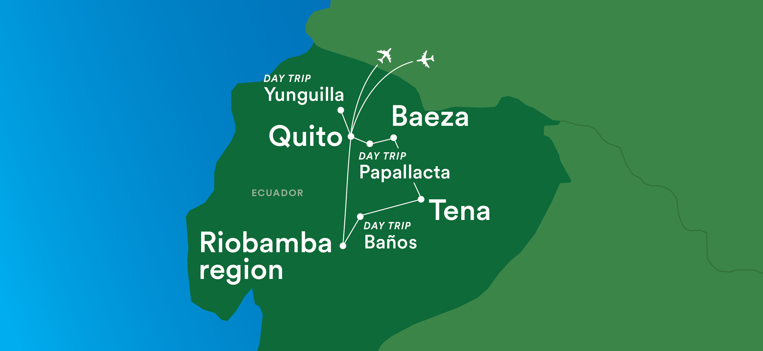 Image displaying map describing the itinerary of the Reforestation & Conservation in Ecuador tour