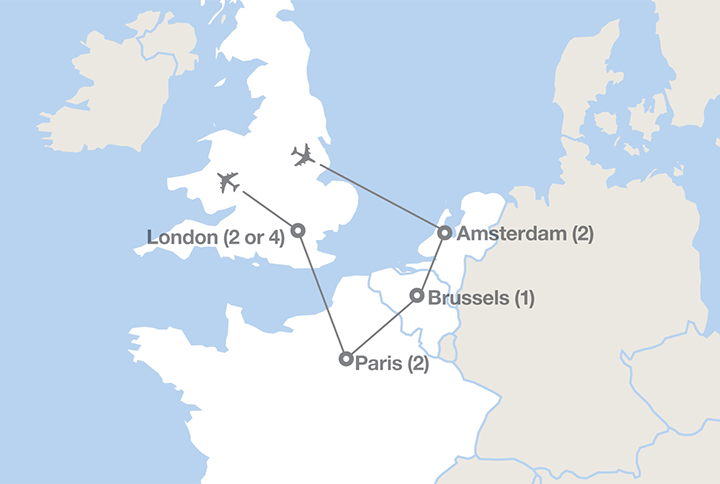 Image displaying map describing the itinerary of the European Quartet tour