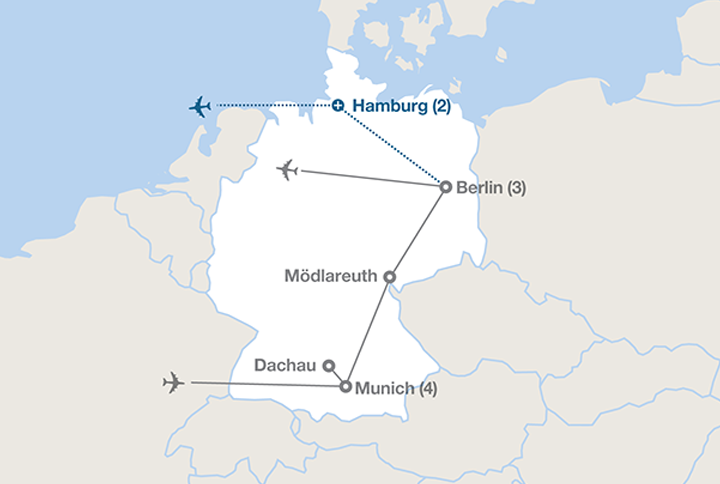 Image displaying map describing the itinerary of the Experience Germany tour