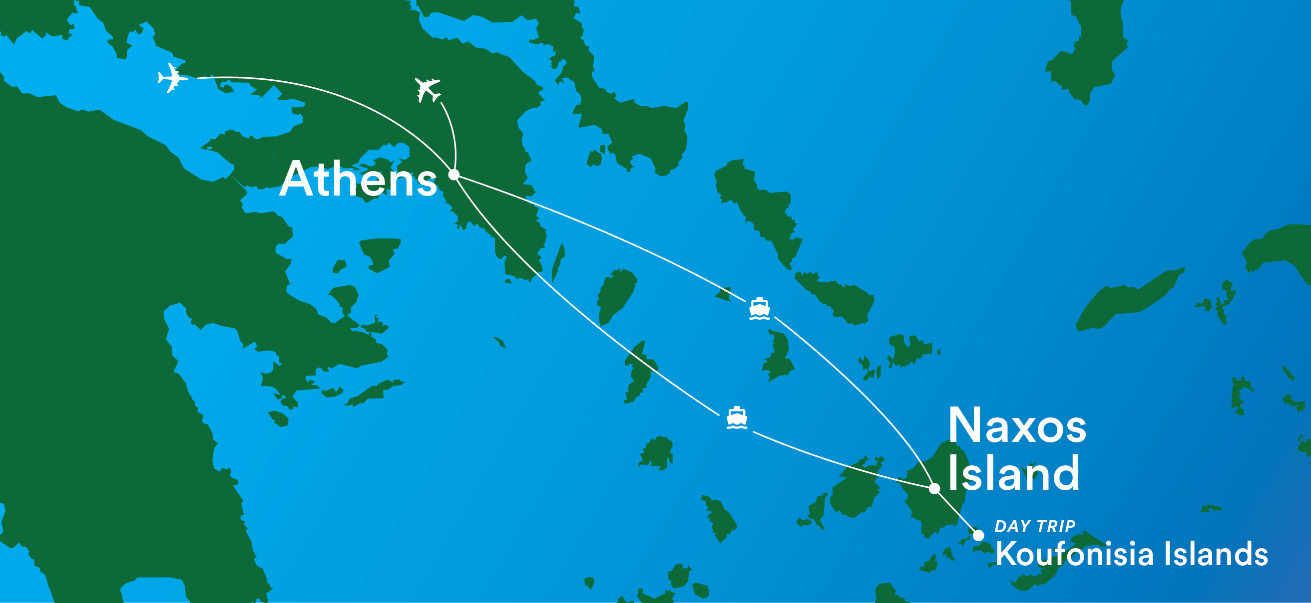 Image displaying map describing the itinerary of the Middle School: Explore Greece tour
