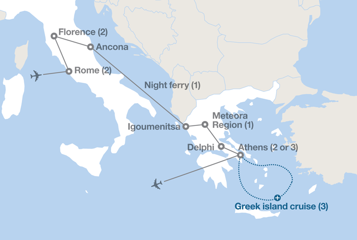 Image displaying map describing the itinerary of the Adriatic Odyssey tour