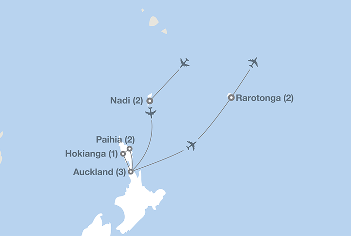 Image displaying map describing the itinerary of the Islands of the South Pacific  tour