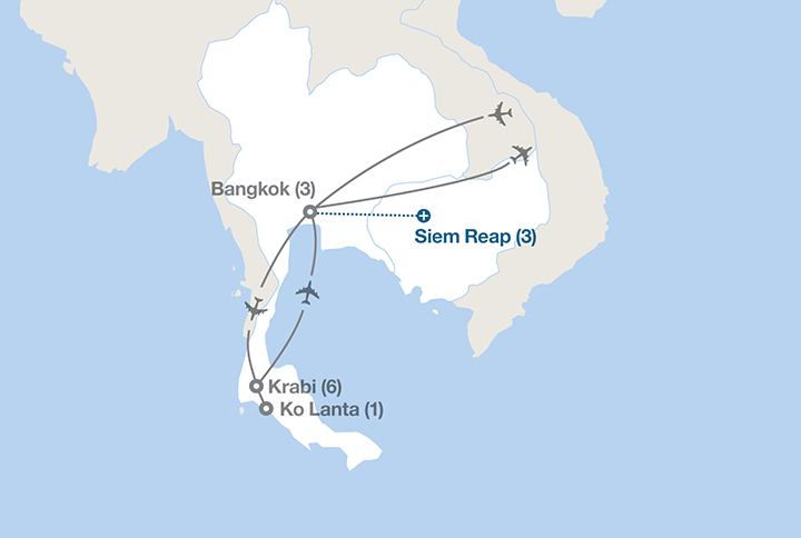 Image displaying map describing the itinerary of the Coastal Conservation in Southern Thailand tour