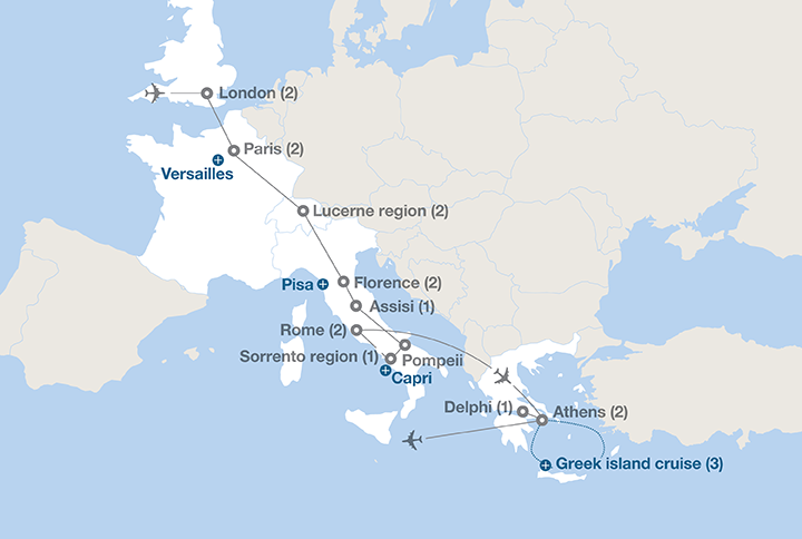 Image displaying map describing the itinerary of the European Showcase tour