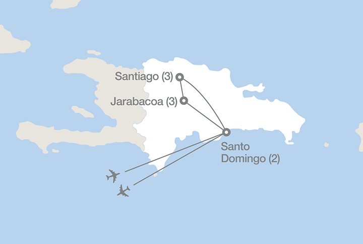 Image displaying map describing the itinerary of the Agriculture in the Dominican Republic tour