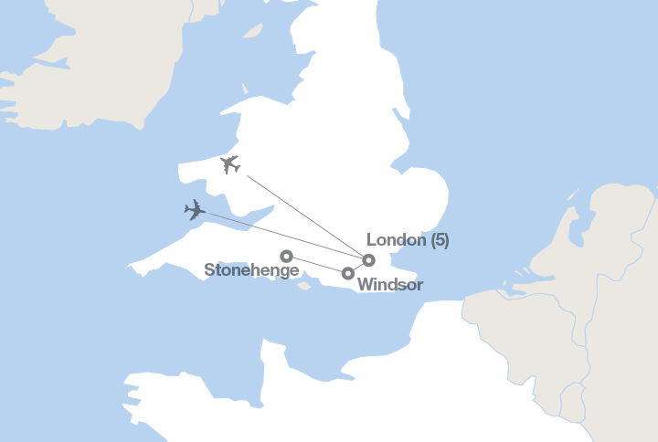 Image displaying map describing the itinerary of the Middle School: Discover London tour