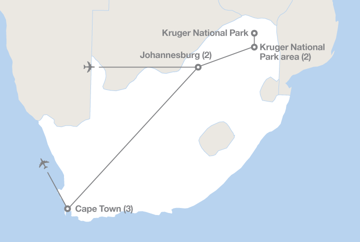 Image displaying map describing the itinerary of the Discover South Africa tour