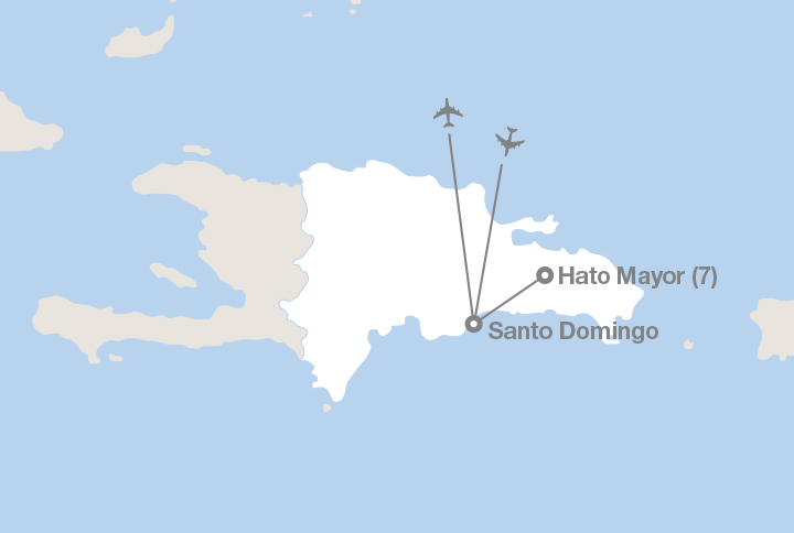 Image displaying map describing the itinerary of the Service & Baseball in the Dominican Republic tour