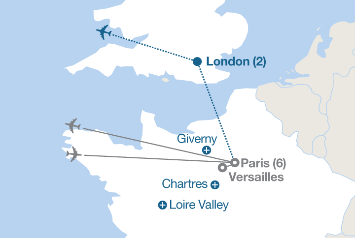 Image displaying map describing the itinerary of the Paris: The City Stay tour