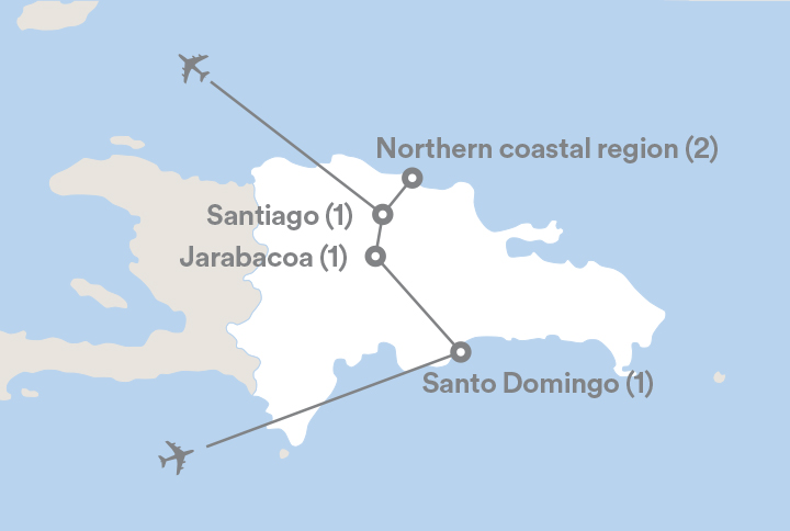 Image displaying map describing the itinerary of the Impressions of the Dominican Republic tour