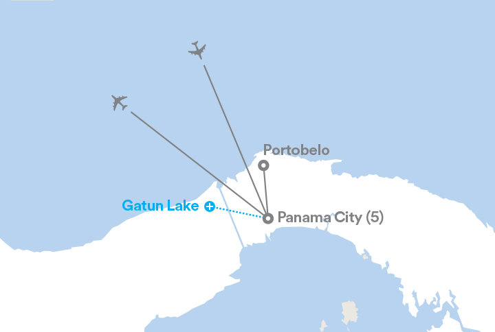 Image displaying map describing the itinerary of the Impressions of Panama tour