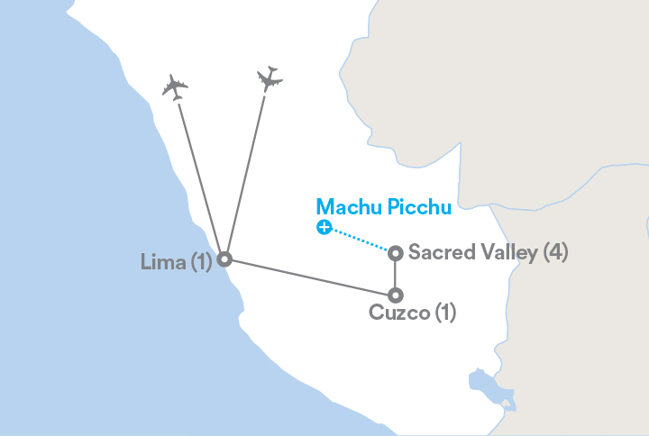 Image displaying map describing the itinerary of the Impressions of Peru tour