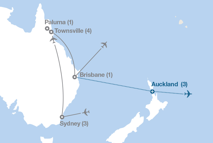 Image displaying map describing the itinerary of the Reef Regeneration and Conservation Down Under tour