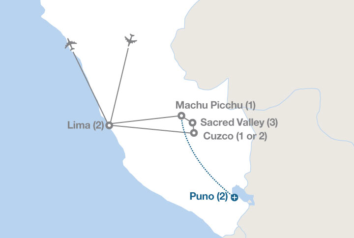 Image displaying map describing the itinerary of the Exploring Art, Culture and Service in Peru tour