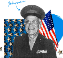 A photo of bronze stars on a blue background, part of a collage illustrating who was involved in World War II and who was in World War II