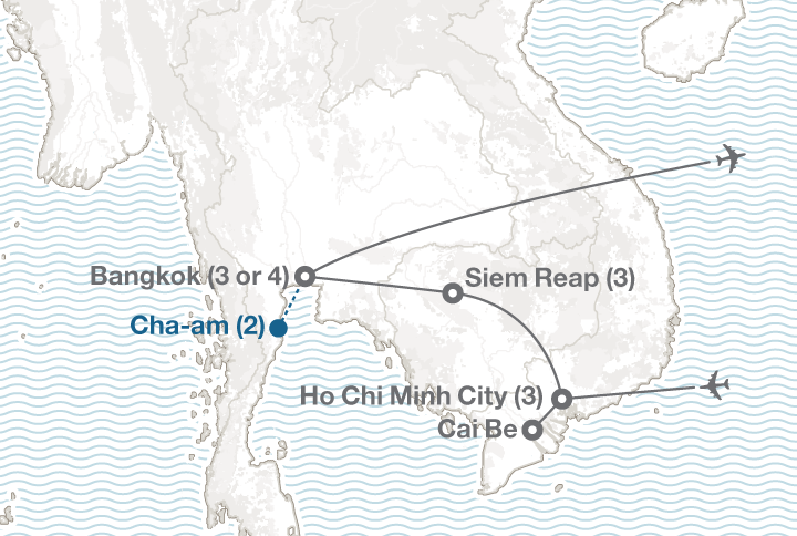 Vietnam Cambodia Thailand tour map