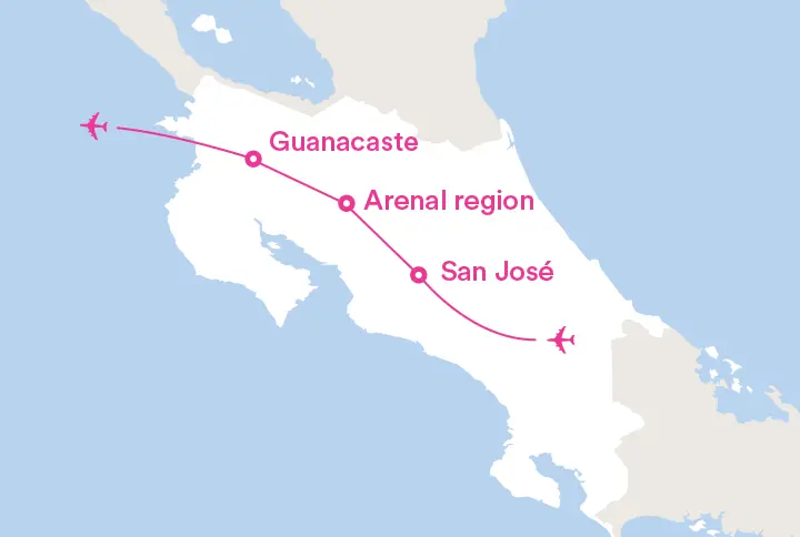 map of costa rica showing tour locations