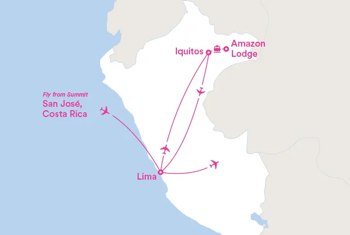 destinations visited on tour shown on map