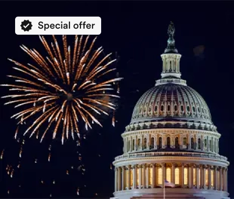 the capitol building in DC with fireworks